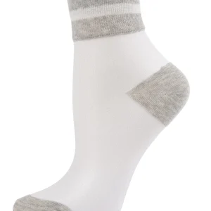 Sheer See-Through Ankle Socks with Striped Cuff