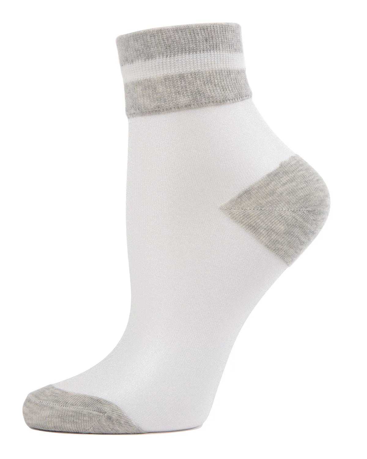 Sheer See-Through Ankle Socks with Striped Cuff – Image 2