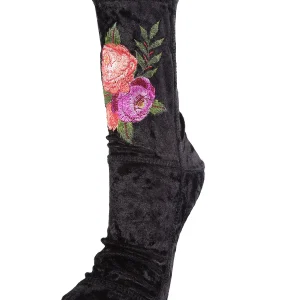 Floral Embroidered Crushed Velvet Socks