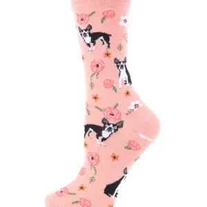 French Bulldog and Roses Bamboo Blend Crew Novelty Socks