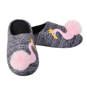 Royal Flamingo Pompom Plush Slippers
