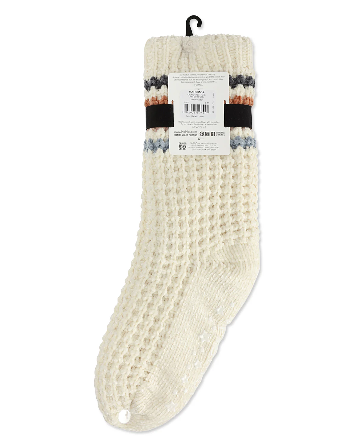 Women's Chunky Stripes Plush-Lined Slipper Crew Sock – Image 6