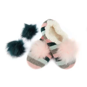 Stripe Chenille Interchangeable Pom Pom Slippers
