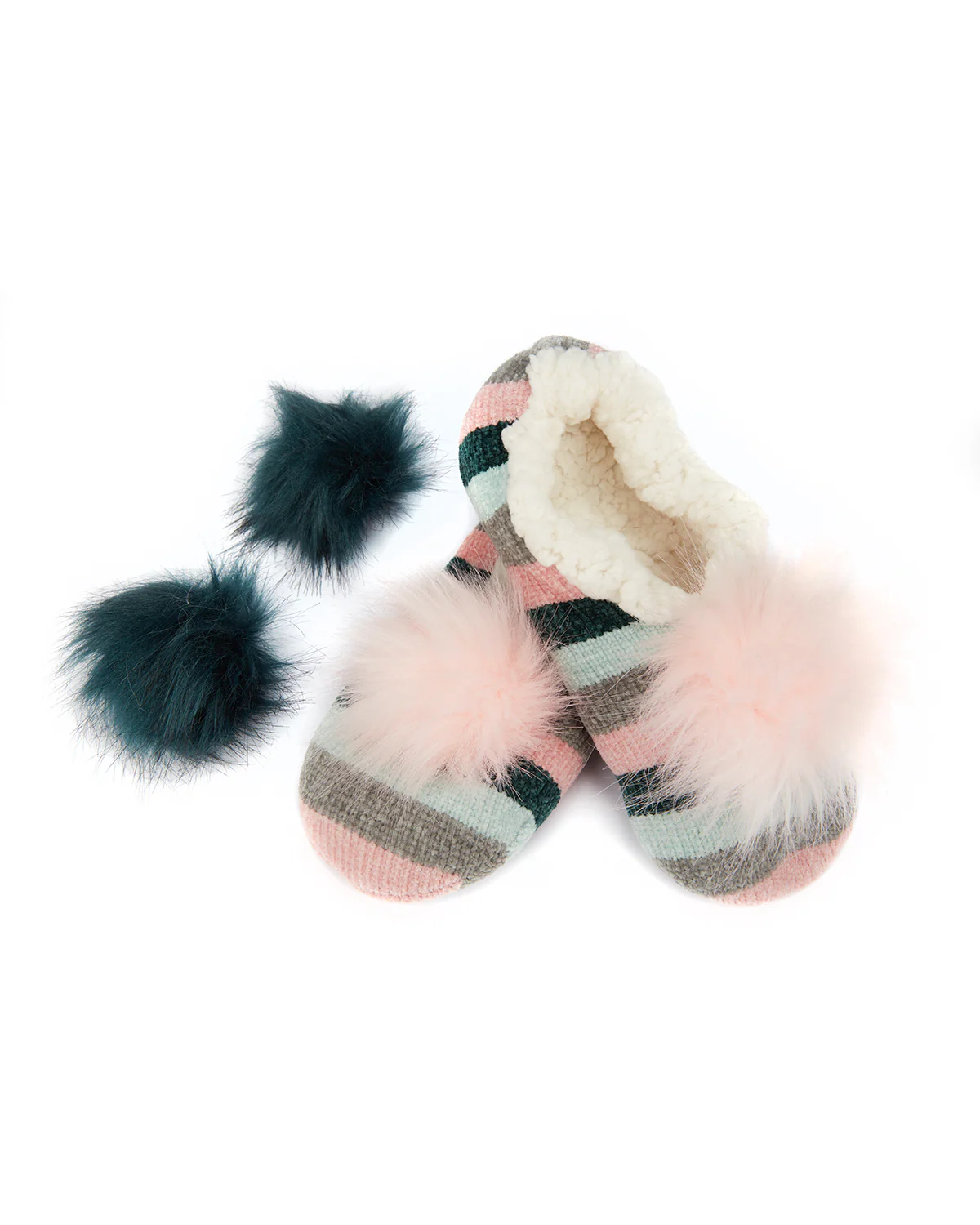Stripe Chenille Interchangeable Pom Pom Slippers – Image 2