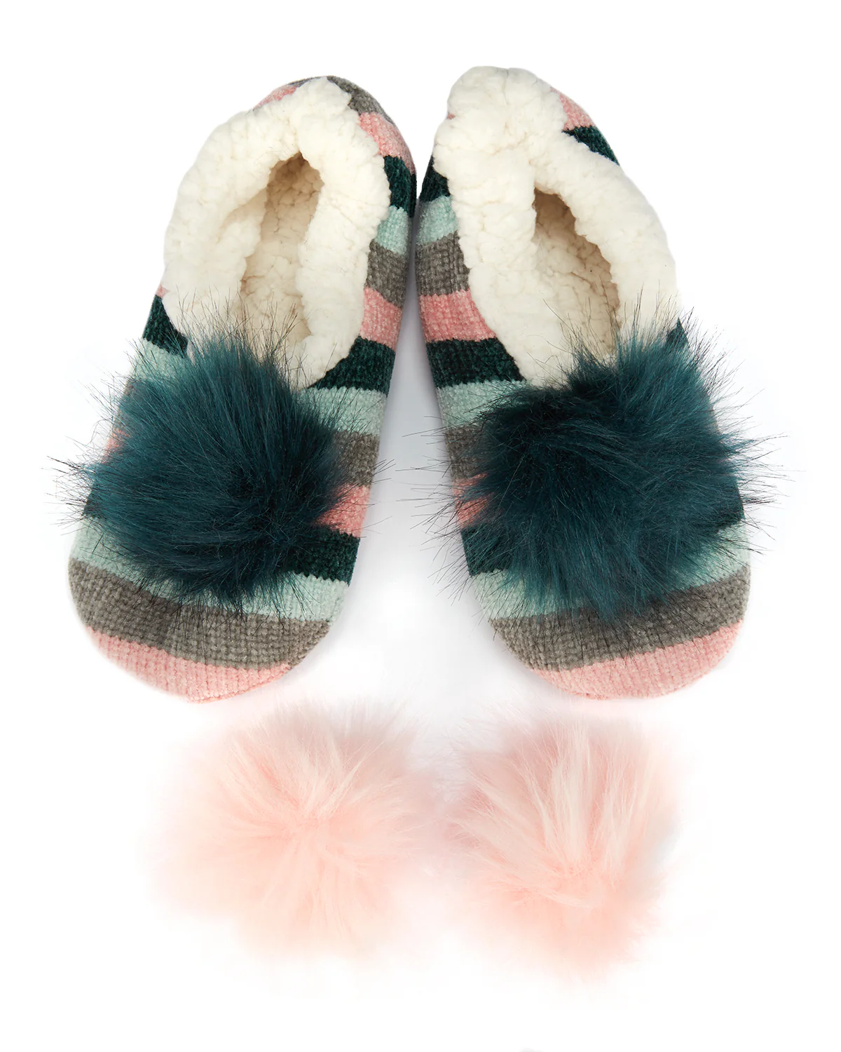 Stripe Chenille Interchangeable Pom Pom Slippers – Image 3