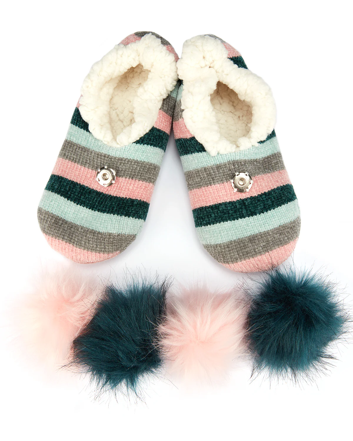 Stripe Chenille Interchangeable Pom Pom Slippers – Image 5