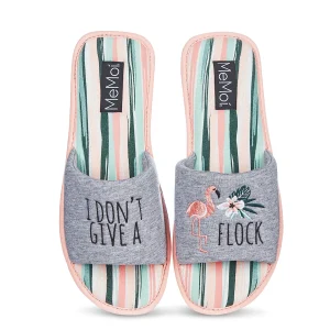 I Don't Give A Flock Open-Toe Flamingo Slippers