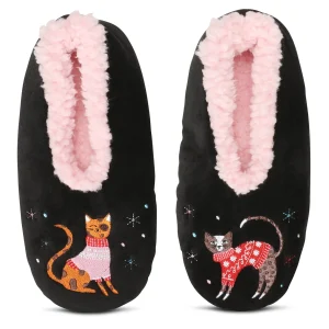 Women's Sweater Cats Sherpa Lined Slippers