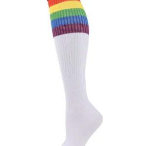 Women's Rainbow Rugby Ribbed Knee High Socks