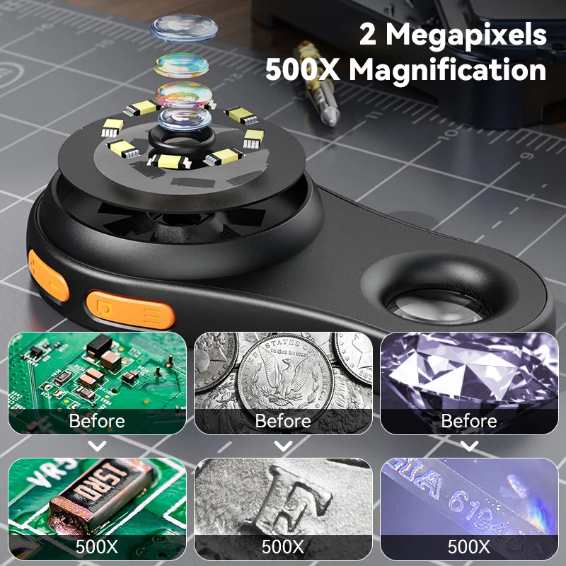 Microscope Loupe Numérique Portable 500X avec 8 LEDs Écran IPS 2 pouces – Image 4