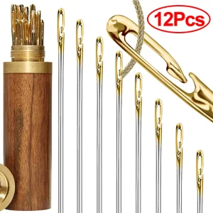 12 aiguilles de couture facile à enfiler - Étui en bois OFFERT