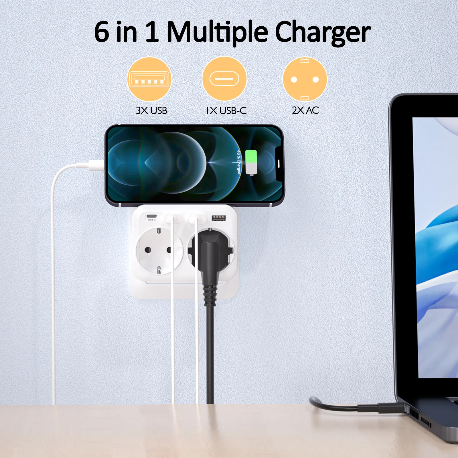 Multiprise murale 6 EN 1 - USB et USB-C – Image 3