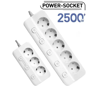 Multiprise 2500W Anti-Surchauffe à Interrupteurs - 3 ou 5 Prises