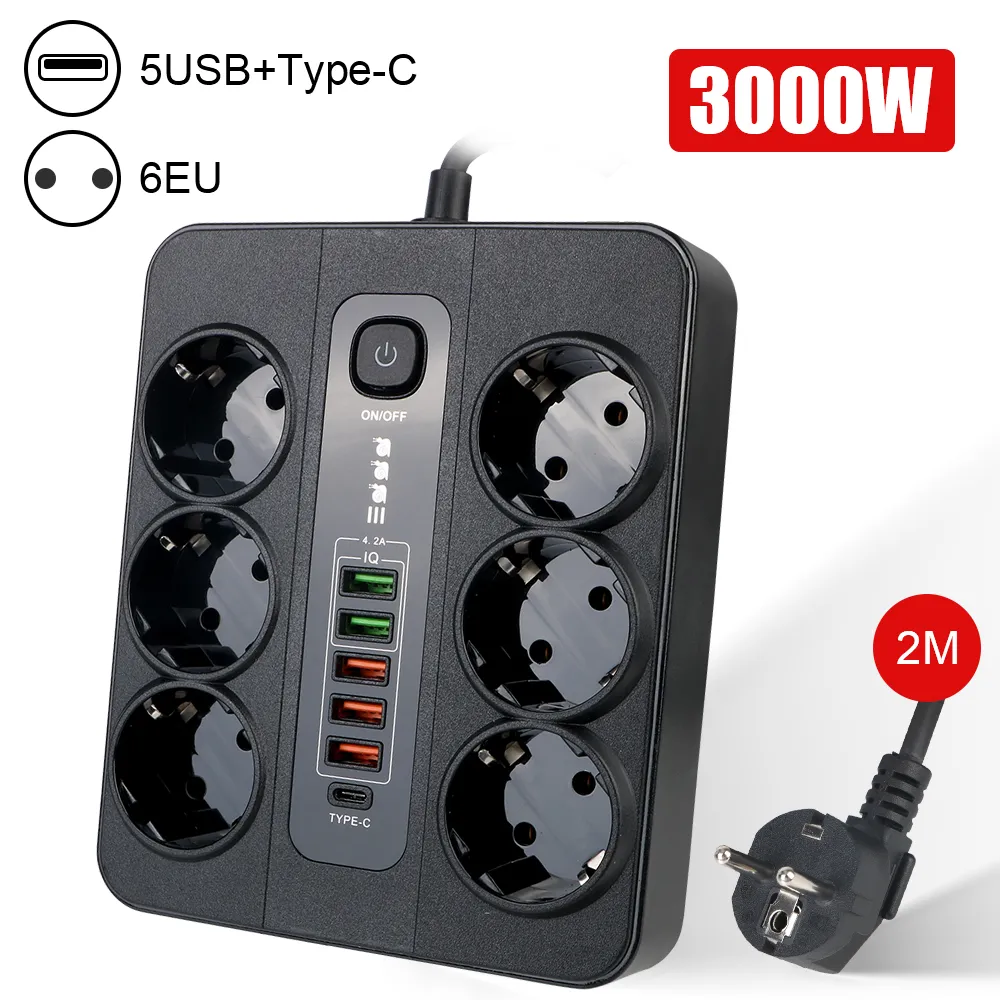 Multiprise 12 en 1 avec bouton On/Off - 6 Prises et 6 Ports USB – Image 9