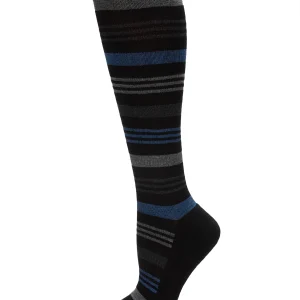 Unisex Black Multi Striped Cotton Blend 15-20mmHg Graduated Compression Socks