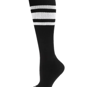 Unisex Striped Athletic Cushion Sole Knee High Cotton Blend 15-20mmHg Graduated Compression Socks