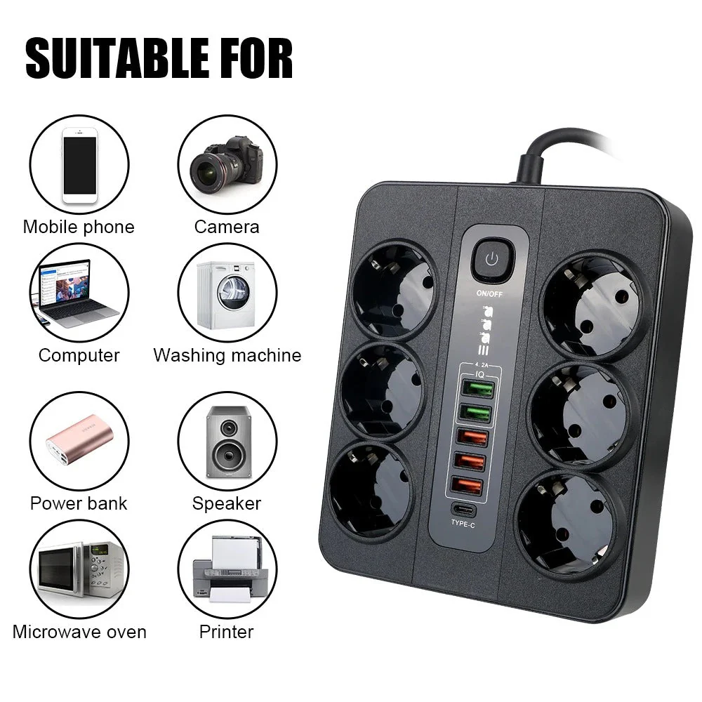 Multiprise 12 en 1 avec bouton On/Off - 6 Prises et 6 Ports USB – Image 8