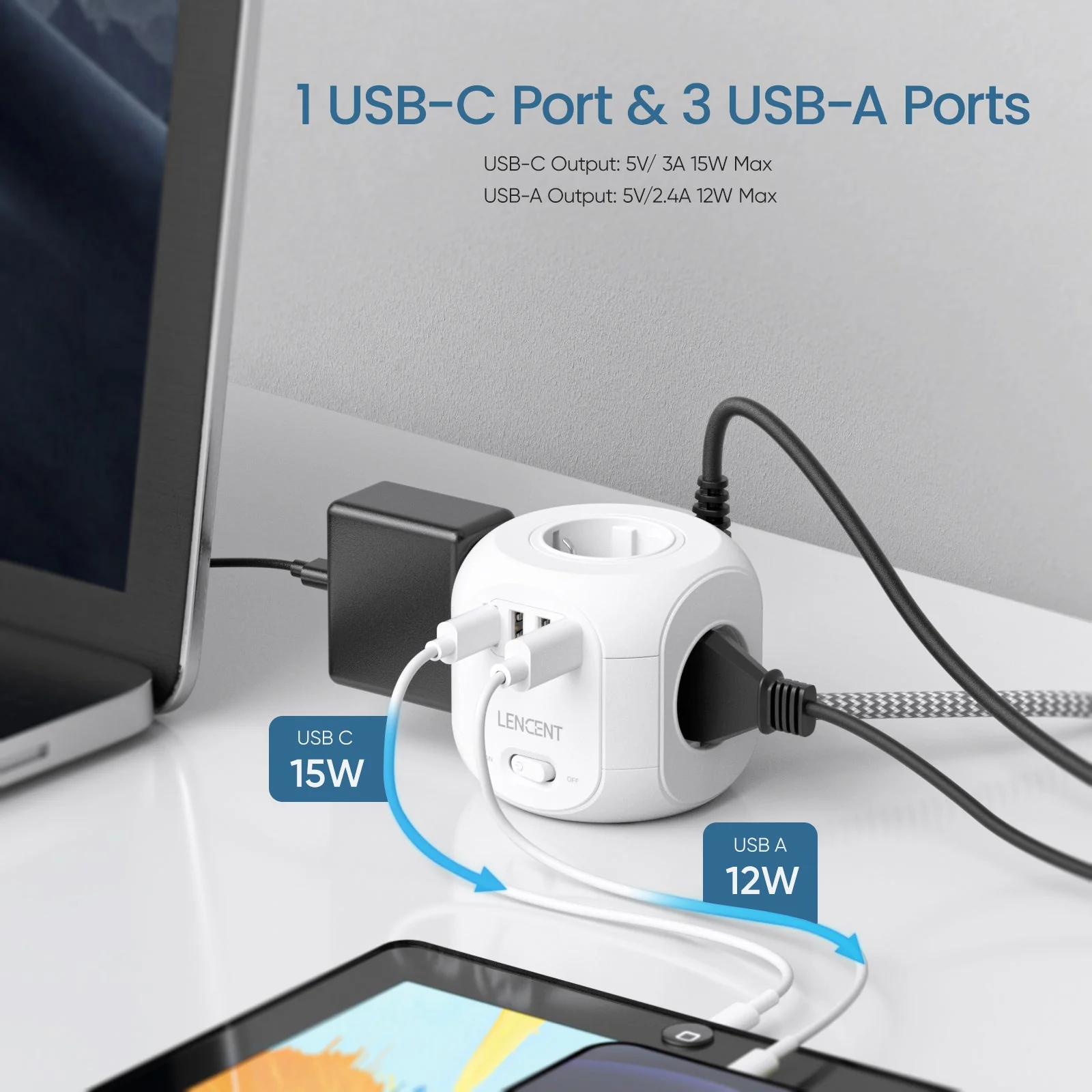 Multiprise Ralonge USB 8 en 1 CUBE – Image 2