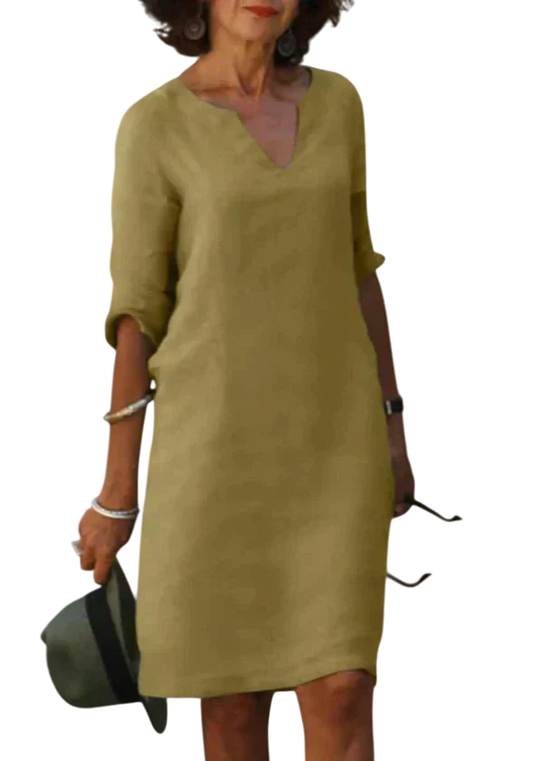 Sophie - Robe Unie Décolleté V Manches 3/4 Coupe Droite au-dessus du Genou Robe – Image 7