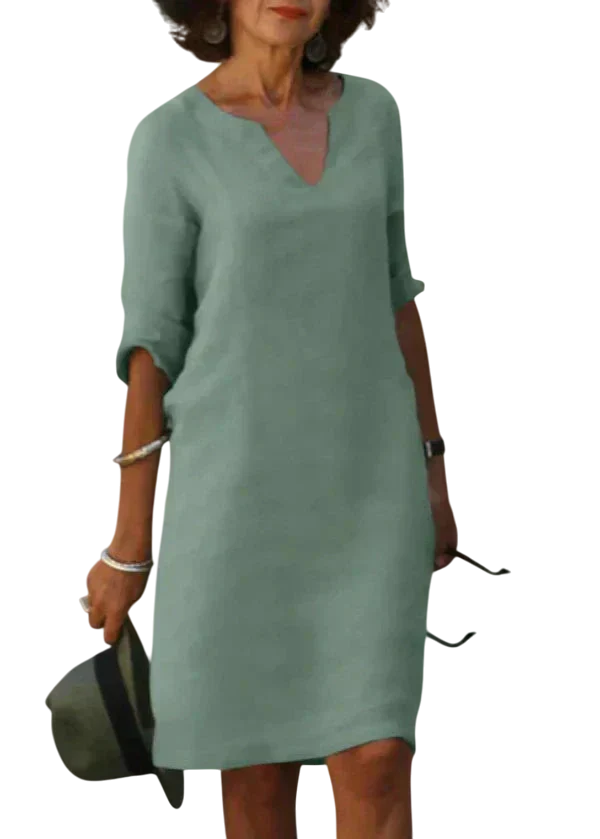 Sophie - Robe Unie Décolleté V Manches 3/4 Coupe Droite au-dessus du Genou Robe – Image 4