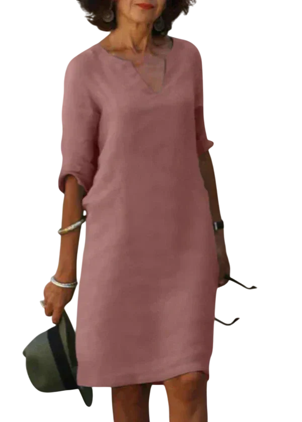 Sophie - Robe Unie Décolleté V Manches 3/4 Coupe Droite au-dessus du Genou Robe – Image 9