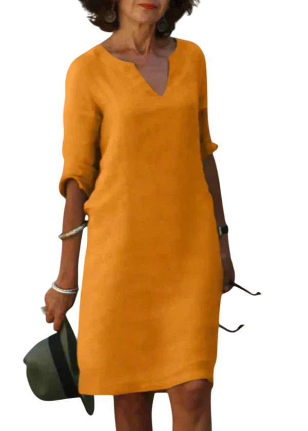 Sophie - Robe Unie Décolleté V Manches 3/4 Coupe Droite au-dessus du Genou Robe – Image 8