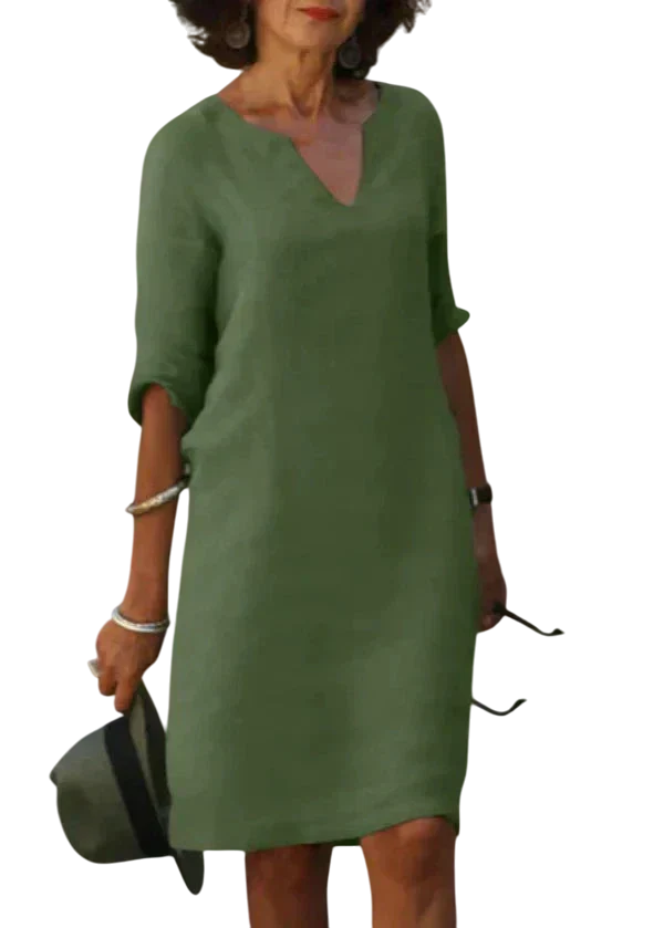 Sophie - Robe Unie Décolleté V Manches 3/4 Coupe Droite au-dessus du Genou Robe – Image 6