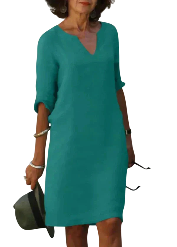 Sophie - Robe Unie Décolleté V Manches 3/4 Coupe Droite au-dessus du Genou Robe – Image 5