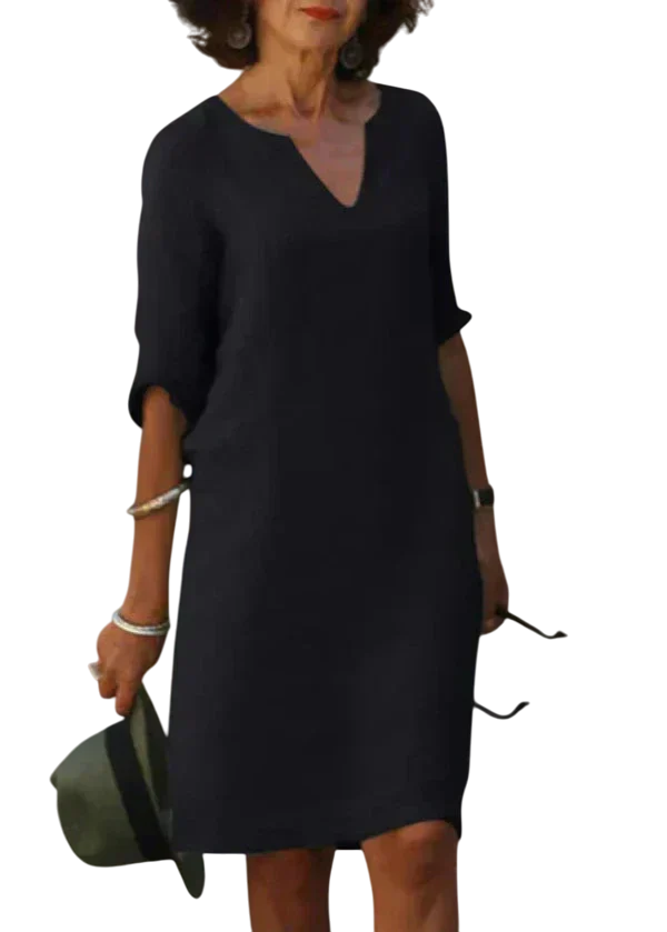 Sophie - Robe Unie Décolleté V Manches 3/4 Coupe Droite au-dessus du Genou Robe – Image 3